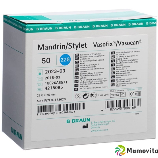 Vasofix Mandrin G22 25mm Blau 50 Stück buy online