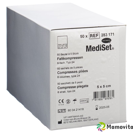 MediSet IVF Faltkompressen type 24 5x5 8 times sterile 50 x 5 pcs buy online