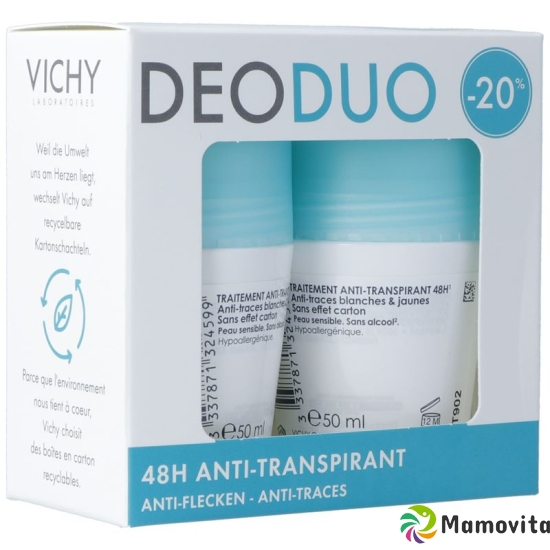 Vichy DeoDuo Anti-Transpirant 48H Roll-On Anti Weisse und Gelbliche Flecken 2x 50ml buy online