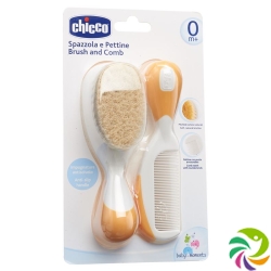 Chicco comb and brush natural bristles orange 0m +