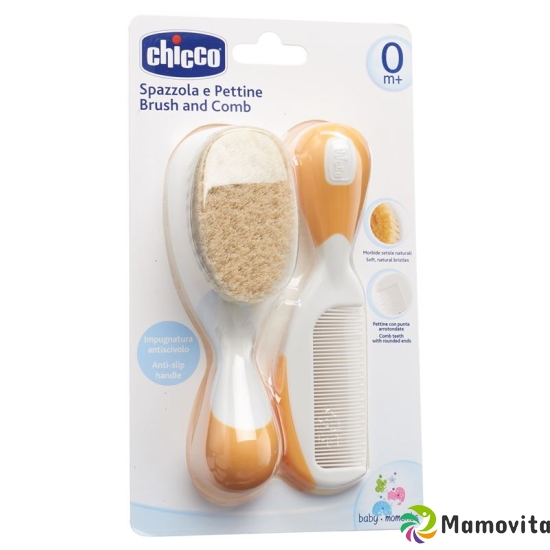 Chicco comb and brush natural bristles orange 0m + buy online