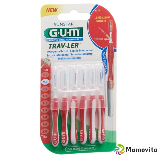 GUM SUNSTAR Proxabrush Trav-Ler ISO 1 0.8mm cylindric red 6 pcs buy online