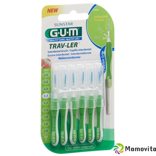 GUM SUNSTAR Proxabrush Trav-Ler ISO standard 1.1mm 3 conic green 6 pcs buy online