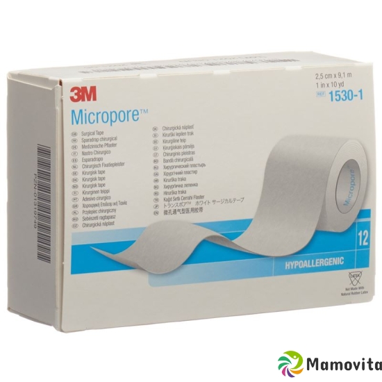 3M Micropore Vlies Heftpflaster ohne Dispenser 25mm x 9.14m weiss 12 Stück buy online