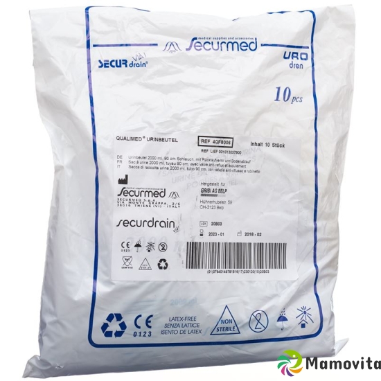 Qualimed Urinbeutel 2L 90cm mit Rv Abl 10 Stück buy online