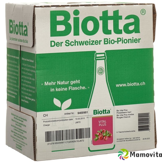 Biotta Vital Plus Cranberry & hemp 6 x 5 dl buy online