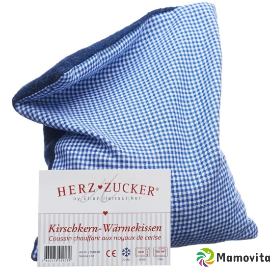 Herzzucker cherry stone cushion 26x21cm checked/wool blue buy online