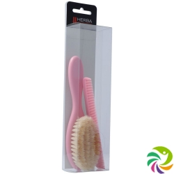 Herba baby brush with comb boar bristles pink