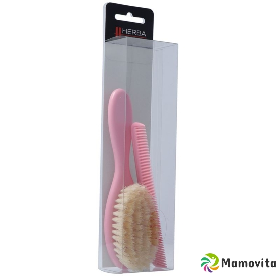 Herba baby brush with comb boar bristles pink buy online