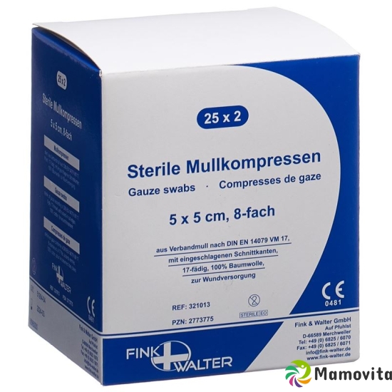 Fiwa Mullkompress 5x5cm Steril 8fa 17faed 25x 2 Stück buy online