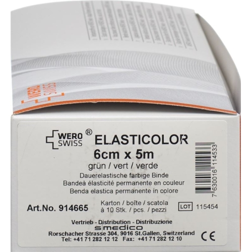 Wero Elasticolor Elastische Binde 5mx6cm Grün 10 Stück buy online