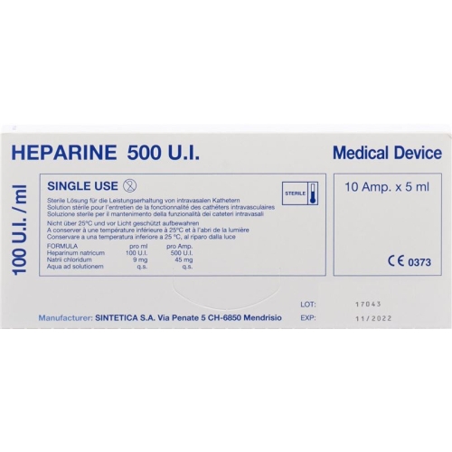 Heparin Sintetica Injektionslösung 100 E/ml 10 Ampullen 5ml buy online