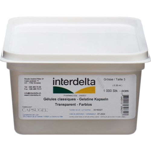 Interdelta Gelatine Kapseln 3 Transparent 1000 Stück buy online