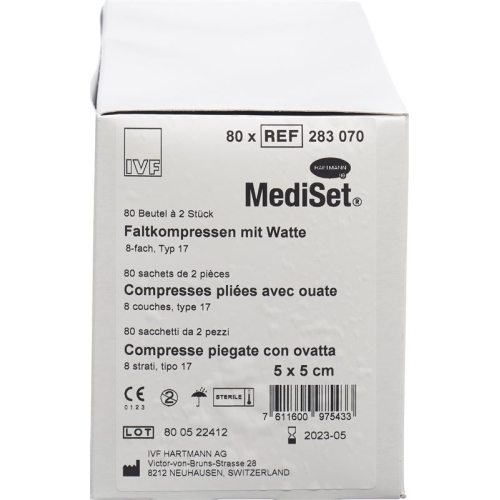 MediSet Faltkompressen mit Watte 5x5cm Typ 17 8-fach 80x 2 Stück buy online