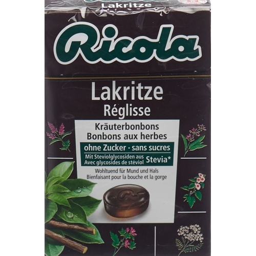 Ricola Lakritze Kräuterbonbons ohne Zucker mit Stevia Box 50g buy online