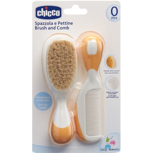 Chicco comb and brush natural bristles orange 0m + buy online