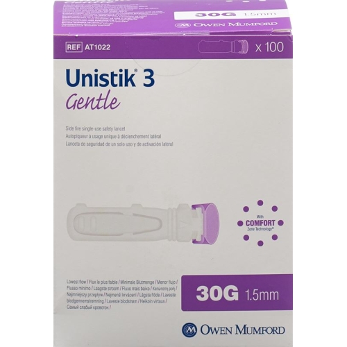 Unistik 3 Lanzetten Gentle 30g (1.5mm) 100 Stück buy online