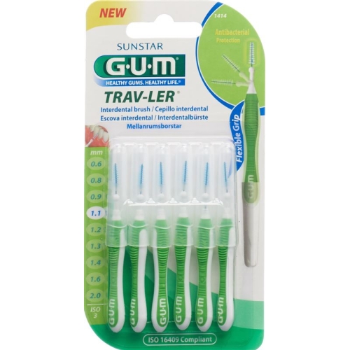 GUM SUNSTAR Proxabrush Trav-Ler ISO standard 1.1mm 3 conic green 6 pcs buy online