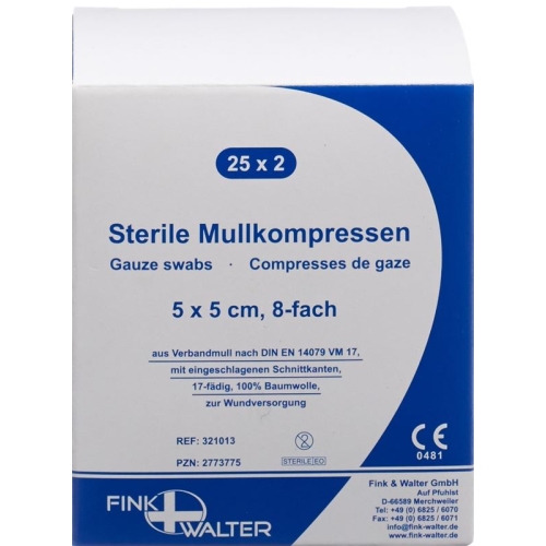 Fiwa Mullkompress 5x5cm Steril 8fa 17faed 25x 2 Stück buy online